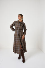Abito tartan spilla fiore FEDERICA BI
