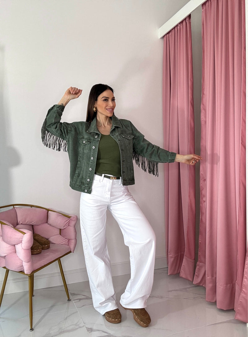 Giacca in denim e frange FEDERICA BI ( vari colori )
