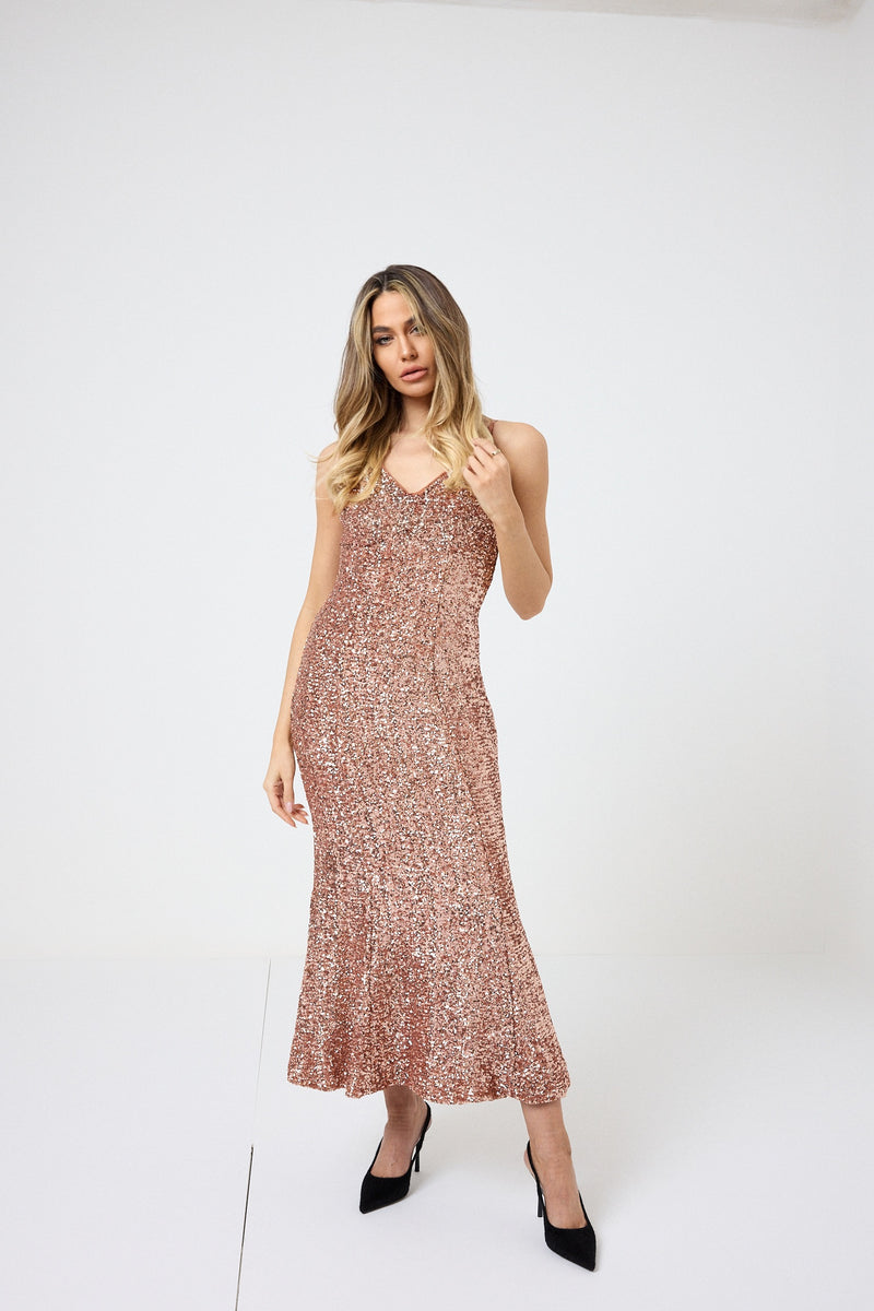 Abito in paillettes apricot FEDERICA BI