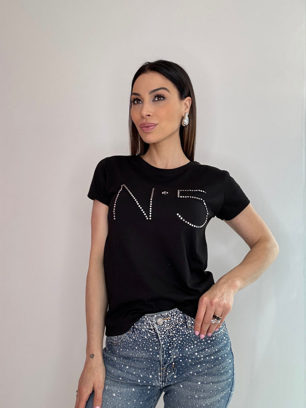 T-shirt in cotone N.5 bianca e nera FEDERICA BI