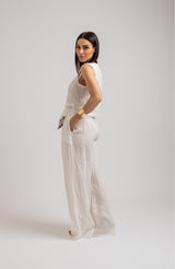 Pantalone in lino bianco FEDERICA BI