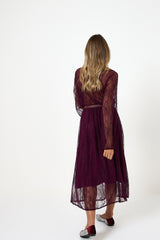 Abito lungo in pizzo bordeaux FEDERICA BI