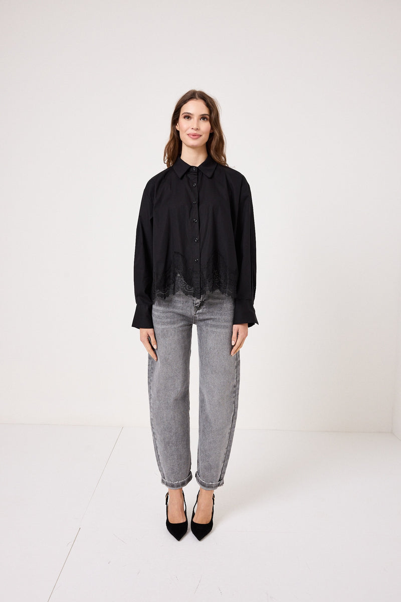 Camicia in cotone e pizzo FEDERICA BI ( bianca e nera )