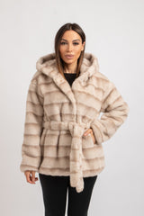 Ecopelliccia beige con cappuccio FEDERICA BI