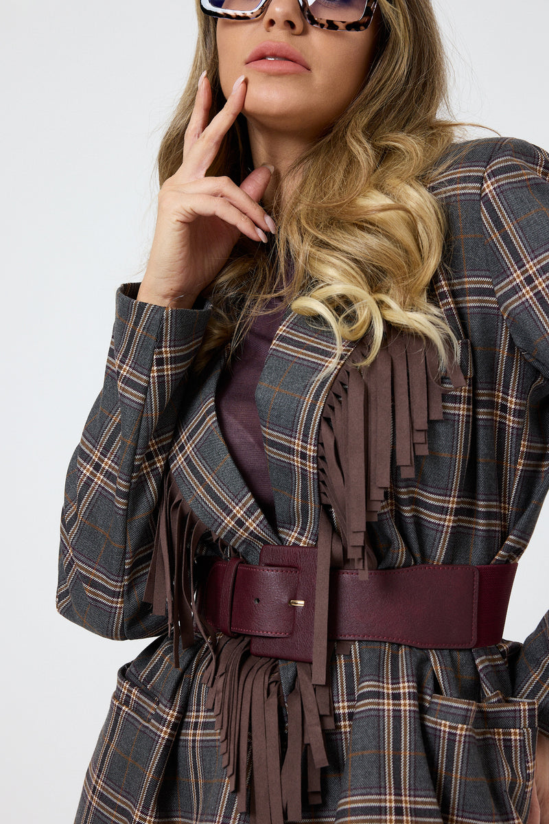 Blazer tartan grigio frange FEDERICA BI