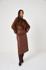 Camicia in pizzo coccio con fiocco FEDERICA BI