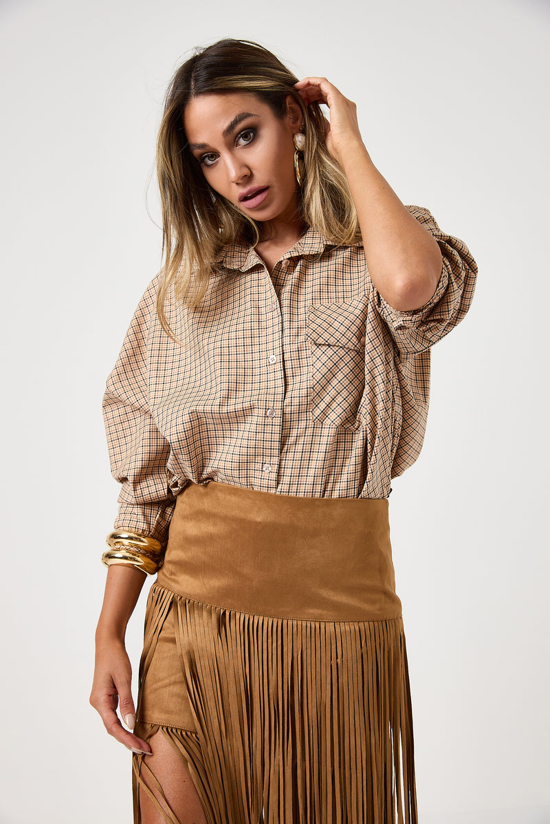 Camicia a quadri beige FEDERICA BI