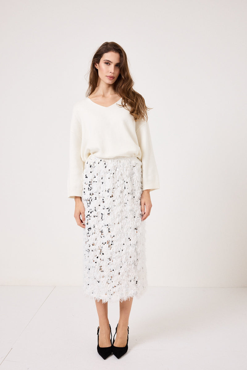 Gonna bianca piume e paillettes FEDERICA BI