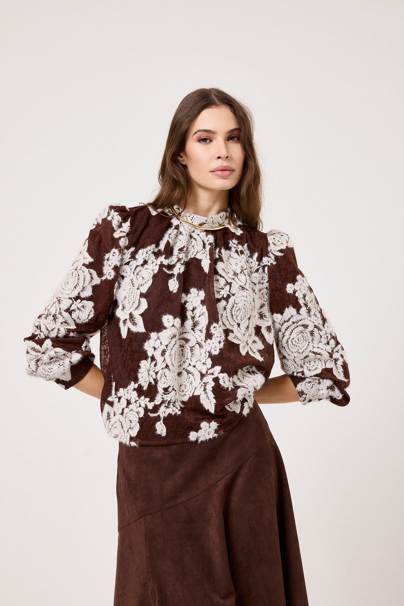 Camicia marrone ricamata FEDERICA BI