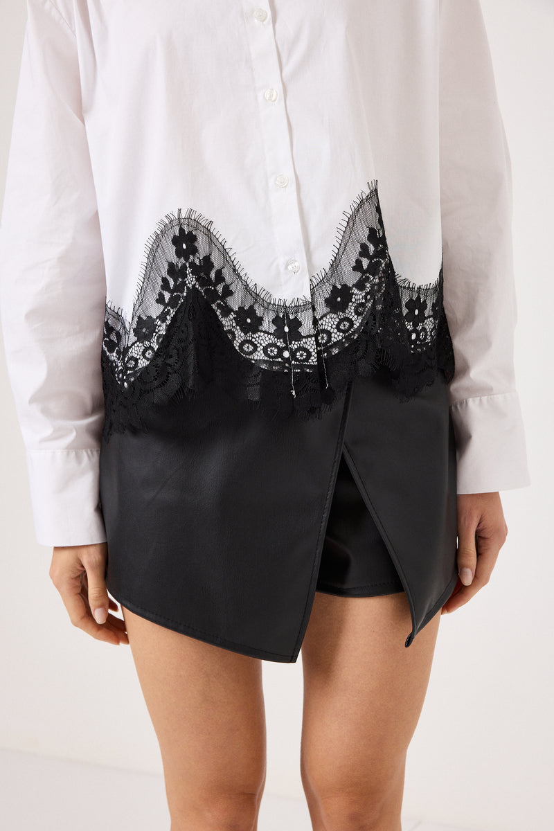 Camicia in cotone e pizzo FEDERICA BI ( bianca e nera )