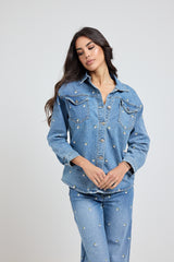Giacca Camicia in denim fiorellini FEDERICA BI