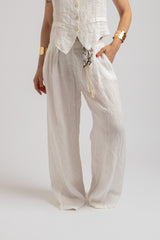 Pantalone in lino bianco FEDERICA BI