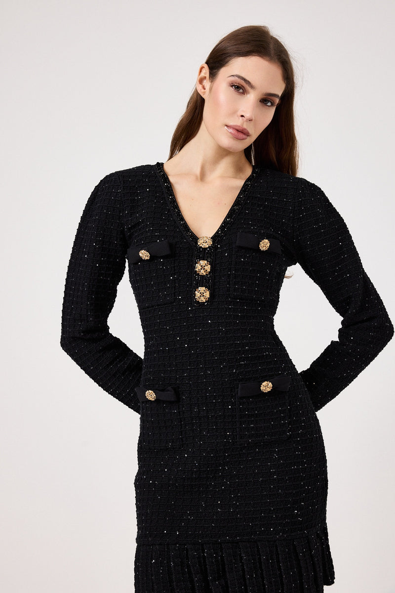 Abito elegante nero bottoni oro FEDERICA BI