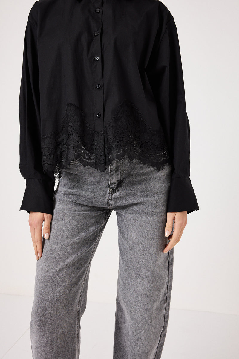 Camicia in cotone e pizzo FEDERICA BI ( bianca e nera )