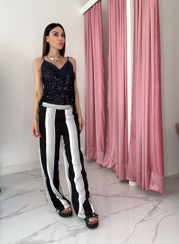 Pantalone in raso riga nera FEDERICA BI