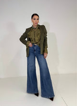 Blazer in velluto verde militare