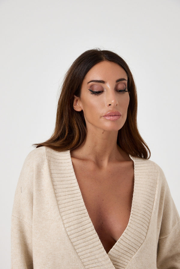Maglia beige scollo FEDERICA BI