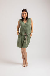 Gilet in lino verde militare FEDERICA BI