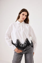 Camicia in cotone e pizzo FEDERICA BI ( bianca e nera )