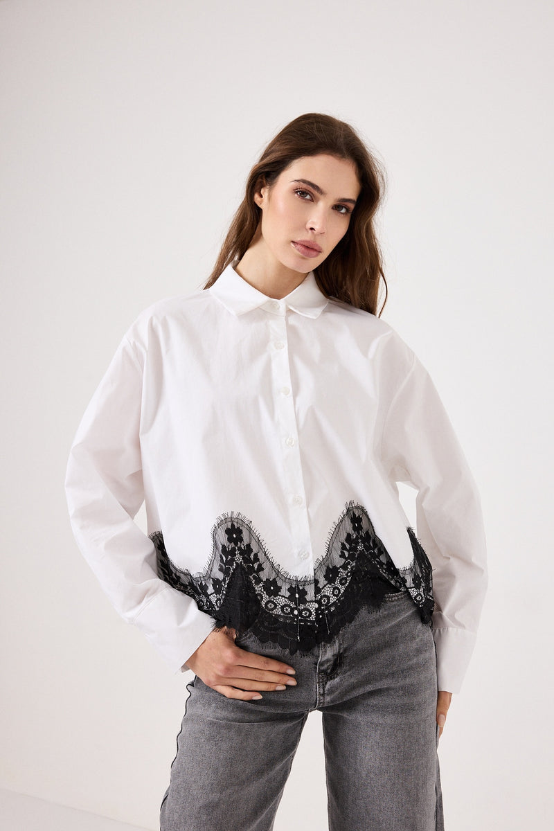 Camicia in cotone e pizzo FEDERICA BI ( bianca e nera )