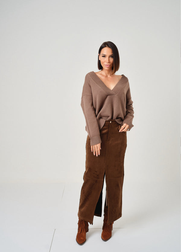 Maglia tortora scollo FEDERICA BI