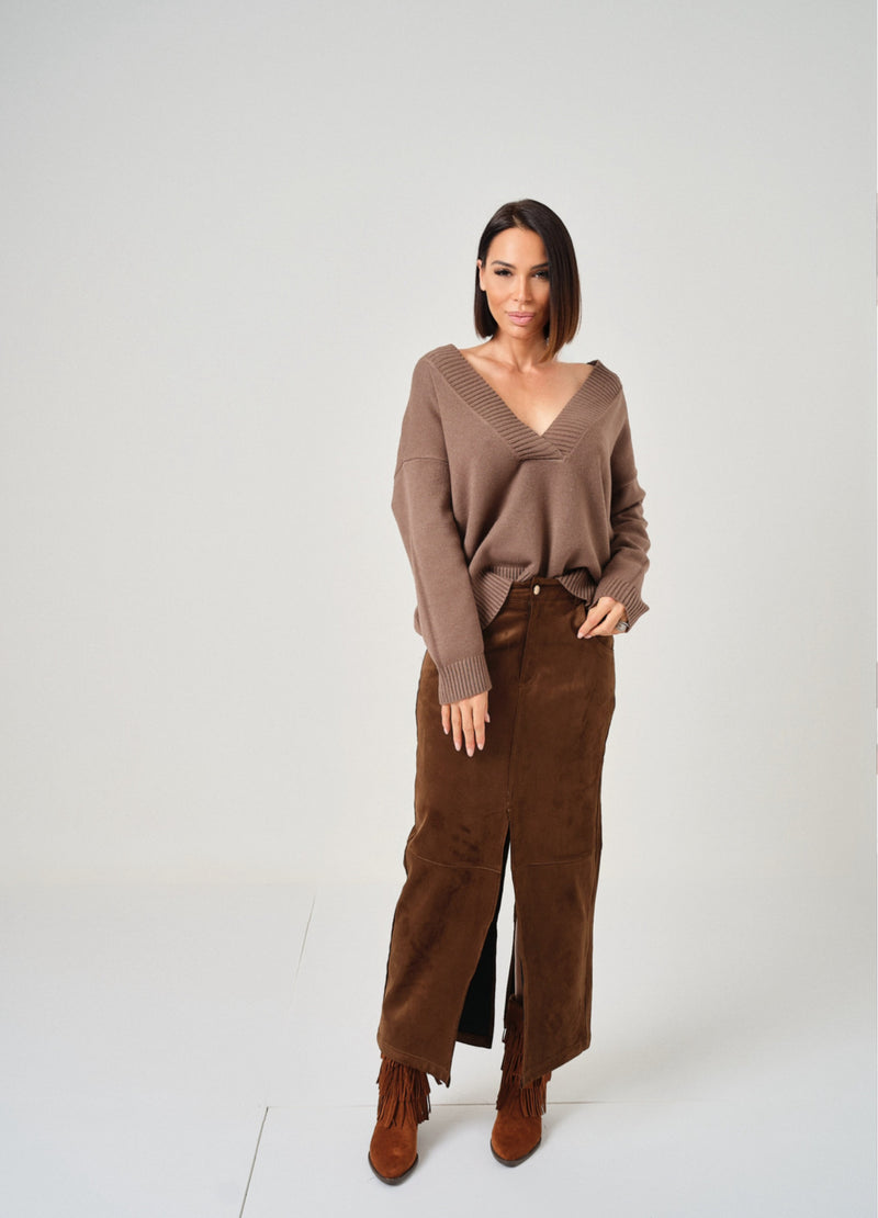 Maglia tortora scollo FEDERICA BI