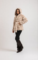 Ecopelliccia beige con cappuccio FEDERICA BI