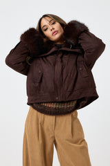 Giacca in ecosuede marrone ecopelliccia FEDERICA BI