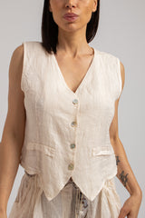 Gilet in lino crema FEDERICA BI