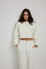 Giacca crop in denim bianco FEDERICA BI