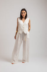 Pantalone in lino bianco FEDERICA BI