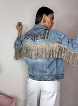Giacca in denim e frange FEDERICA BI ( vari colori )