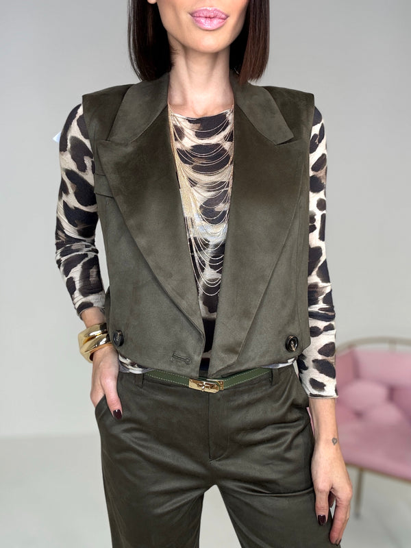 Gilet in ecosuede verde FEDERICA BI