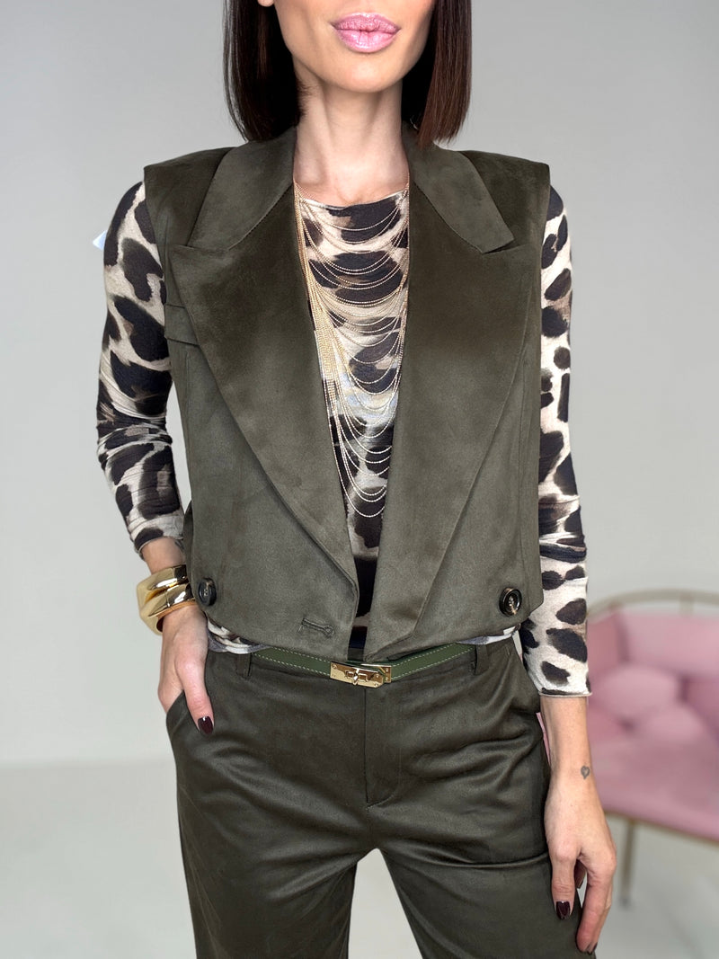 Gilet in ecosuede verde FEDERICA BI