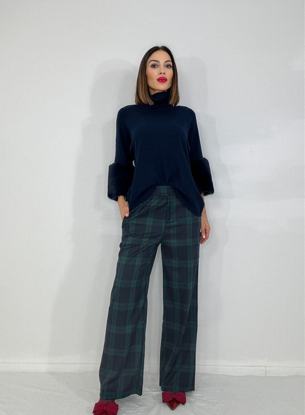 Pantalone tartan blu verde FEDERICA BI