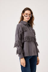 Cardigan con zip e frange FEDERICA BI ( vari colori )