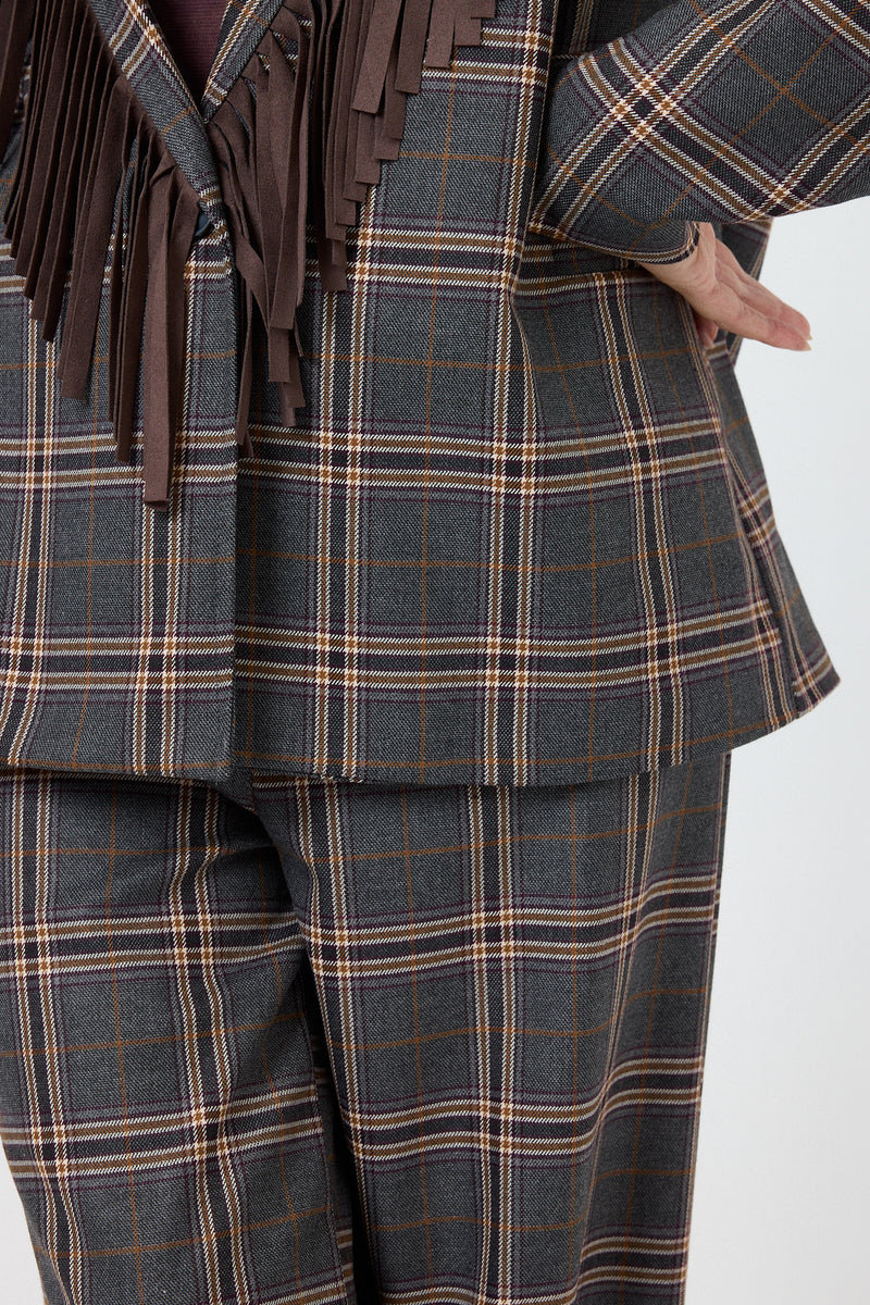 Blazer tartan grigio frange FEDERICA BI