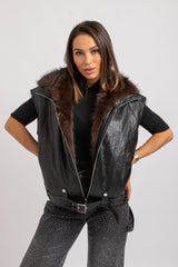 Gilet in pelle ed ecovisone FEDERICA BI