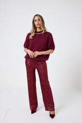 Pantalone in paillettes bordeaux FEDERICA BI