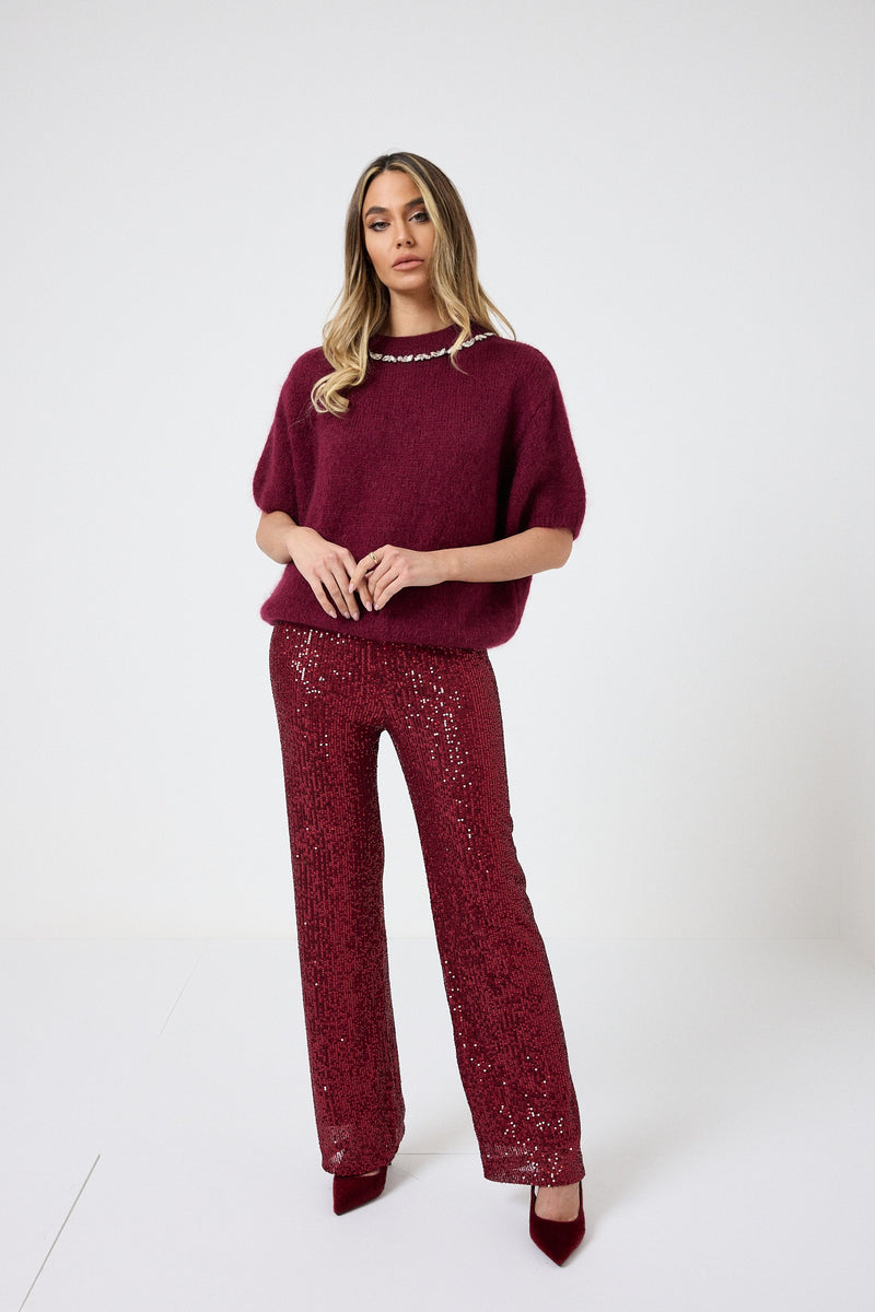 Pantalone in paillettes bordeaux FEDERICA BI