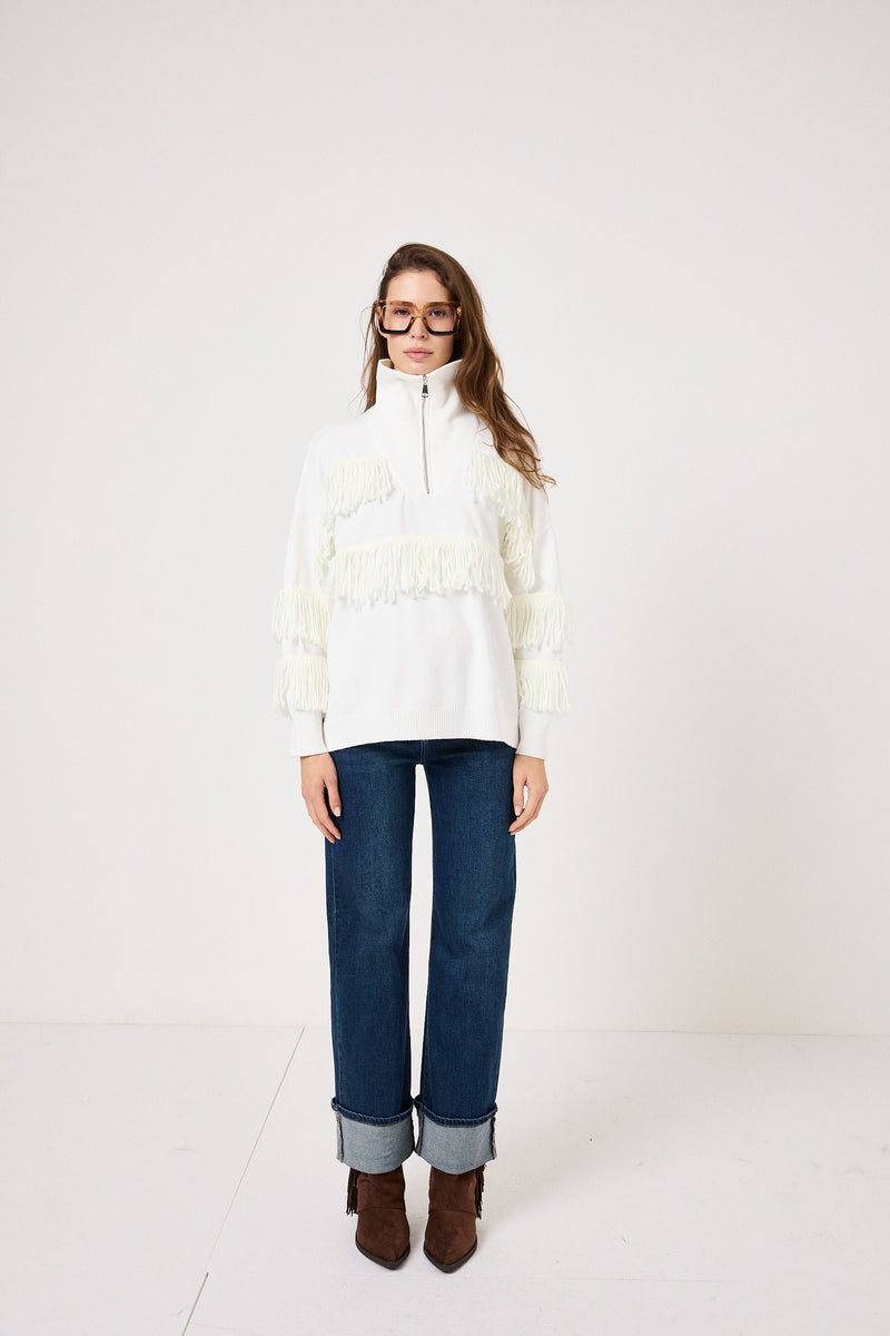 Cardigan con zip e frange FEDERICA BI ( vari colori )