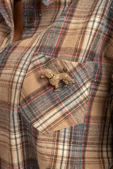 Camicia tartan cristallini e spilla FEDERICA BI