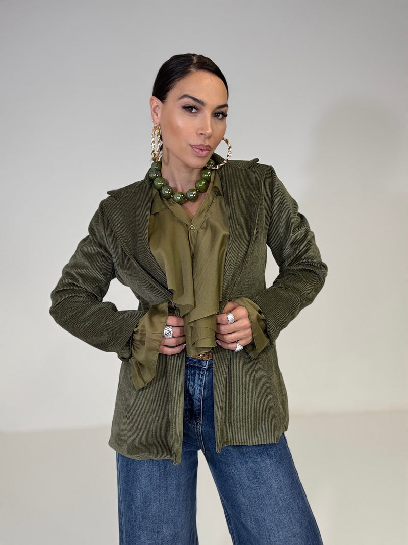 Blazer in velluto verde militare