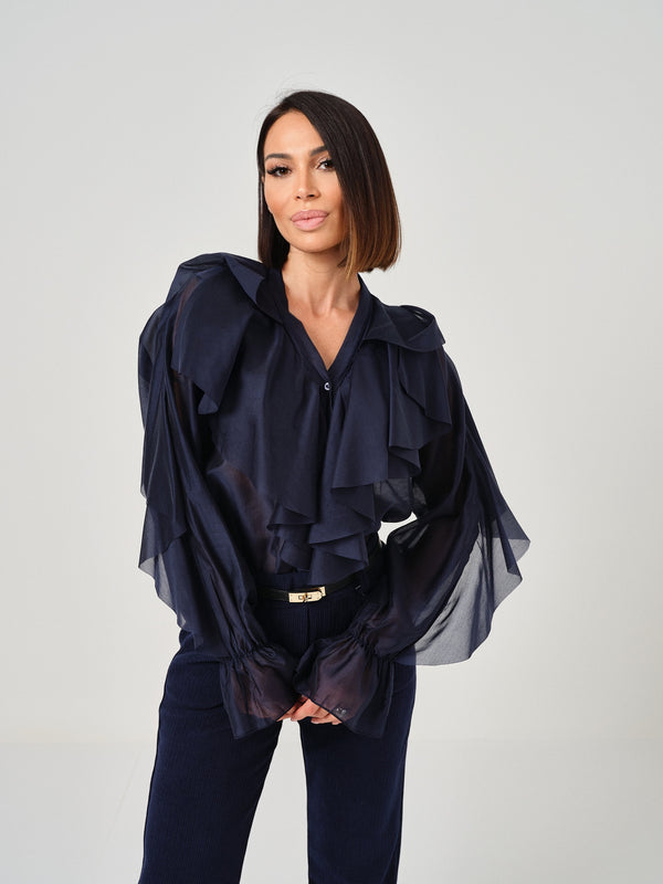 Camicia blu navy volant FEDERICA BI