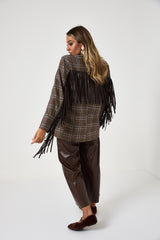 Blazer tartan con frange e spille gioiello FEDERICA BI