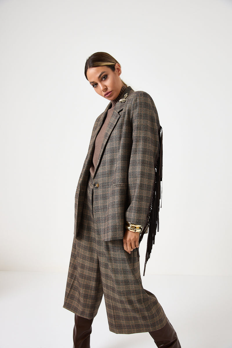Blazer principe di Galles con frange e spille gioiello FEDERICA BI