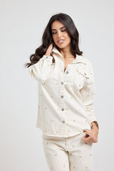 Giacca Camicia in denim bianco fiorellini FEDERICA BI