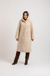 Ecopelliccia beige con cappuccio FEDERICA BI