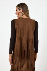 Gilet camel con frange FEDERICA BI