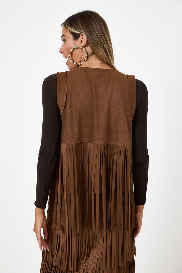 Gilet camel con frange FEDERICA BI